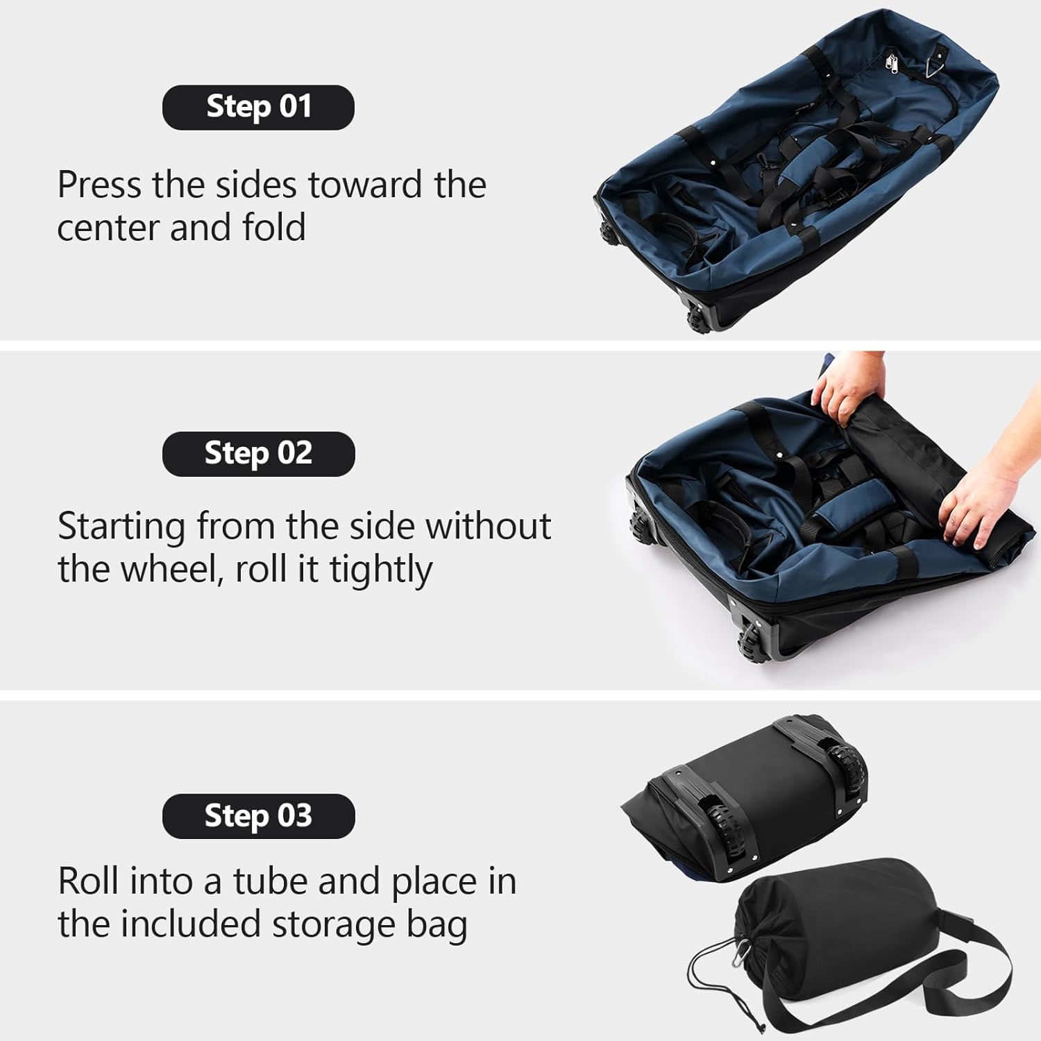 110L/140L Expandable Soft-Sided Foldable Duffle Bag with 2 Rubber Wheels,Packable 32” Rolling Carry-On with Multi-Pockets & Compartments,Navy Blue - Roamly