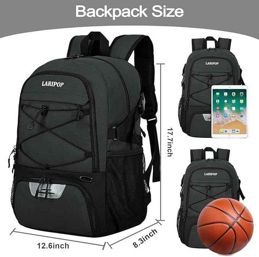 LARIPOP Basketball Bag, Sports Backpack with Ball Holder & Shoe Compartment, Water Resistant Gym Bag for Soccer Volleyball Travel