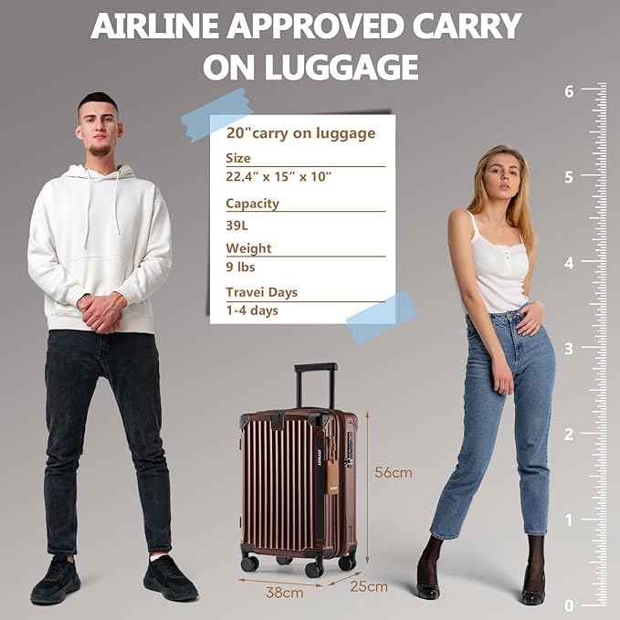 Joyway 20in Carry On Luggage with Cup Holder and USB Port, 25% Expandable Capacity, Smart Suitcase Set with Anti Slip Wheels and Handbag, Perfect for Men and Women (Coffee, Carry-On 20-Inch Handbag)
