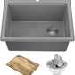 KRAUS Bellucci 25-inch Granite Workstation Drop In Top Mount Single Bowl Kitchen Sink in Metallic Grey with Accessories, KGTW12-25MGR