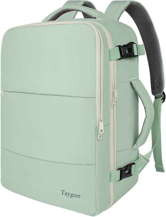 Taygeer Carry On Backpack, 35l Travel Backpack for Women Airline Approved, Cute Underseat Personal Item Travel Bag With Shoe Compartment, Casual Daypack Gifts for Friend Weekend, Green Beige