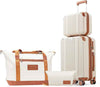 Luggage Set 3 Piece Luggage with PC+ABS Hardshell TSA Lock Spinner Wheels Carry on Lightweight Suitcase，YKK Zippers (Beige, 4 piece（14/20/DB/TB）)