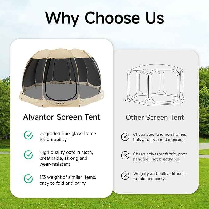 Alvantor Pop Up Screen House Gazebo with Mosquito Netting, Instant UV Resistant Sun Shelter for Patio & Backyard, Portable Canopy Tent for 2-10 Person