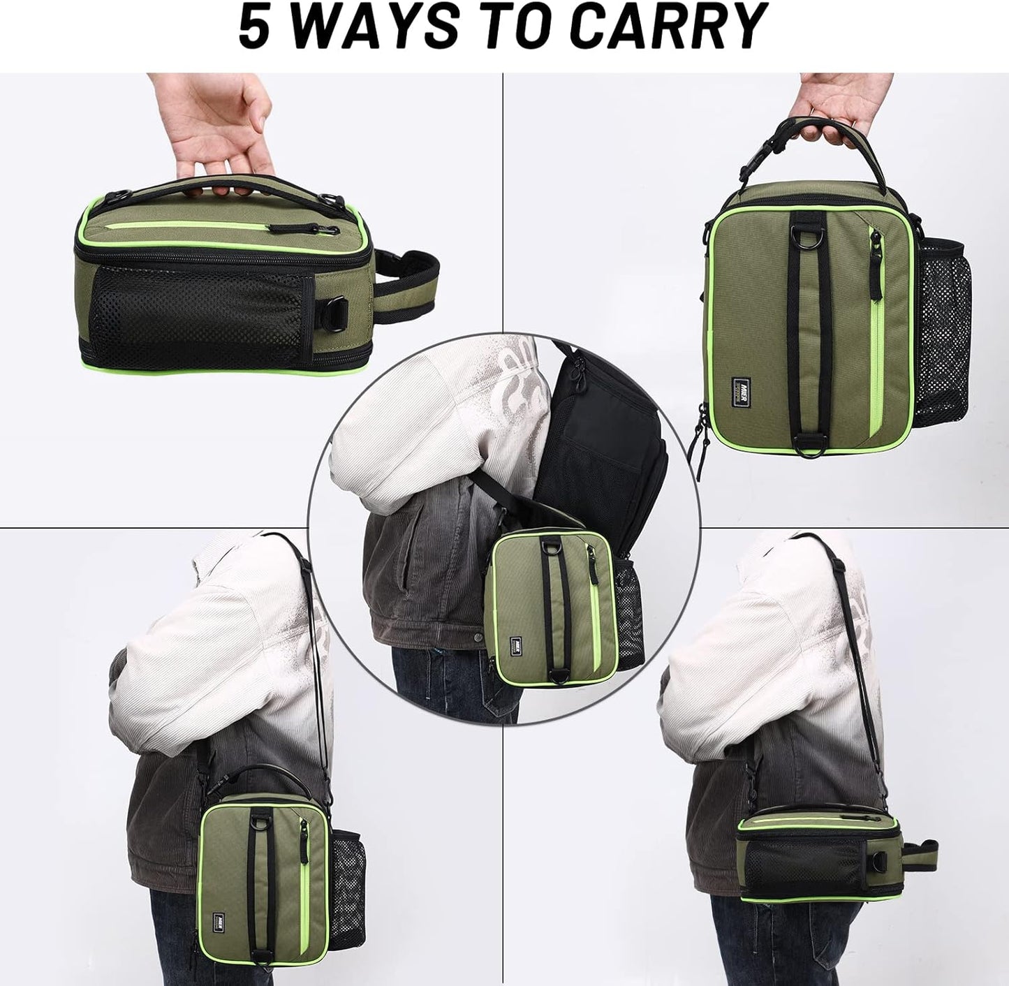 MIER Expandable Lunch Bag Insulated Lunch Box for Men to Work Travel Portable Lunchbox Bags with Shoulder Strap and Water Bottle Holder(Green)