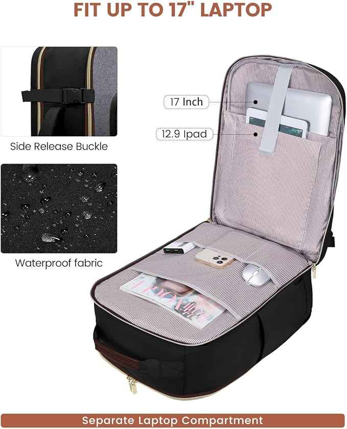 LOVEVOOK 40L Travel Backpack for Women & Men, Airline Approved Carry On Luggage with 3 Packing Cubes, TSA Overnight Bags, Waterproof Personal Item Bag, Weekender Essentials Backpacks fits 17" Laptop