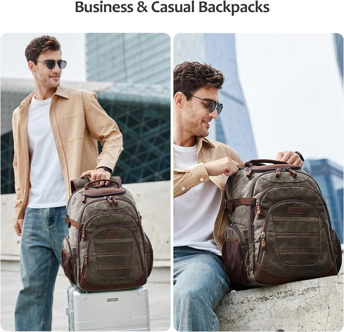 Travel Laptop Backpack 17.3 inch XL Computer Backpack for Men Waxed Canvas College Daypack Business Backpack Green - Roamly