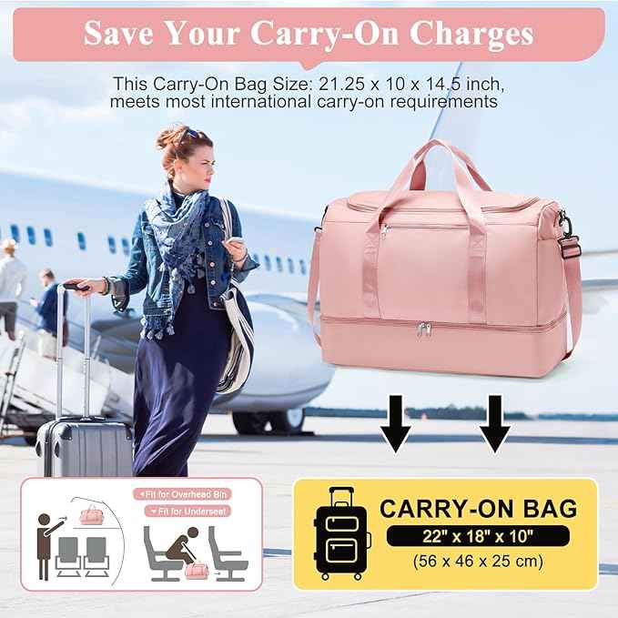 Extra Large Travel Duffle Bag,Carry on Overnight Weekend Bag with Shoes Compartment,Weekender Bags for Women for Travel Business Trips Sport Hospital