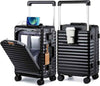 Joyway 20 Inch Carry on Luggage with Aluminium Frame and Front Pocket, PC Hardshell Suitcase with USB Port and Cup Holder, 21.5x14.2x9 Airline Approved, Luggage with Spinner Wheels and TSA Lock(Black)