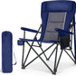 LET'S CAMP Oversized Camping Chairs 29.52" High Back Heavy Duty Lawn Chair Support 500LBS, Portable Collapsible Chair with Cup Holder, Side Pocket(Blue)