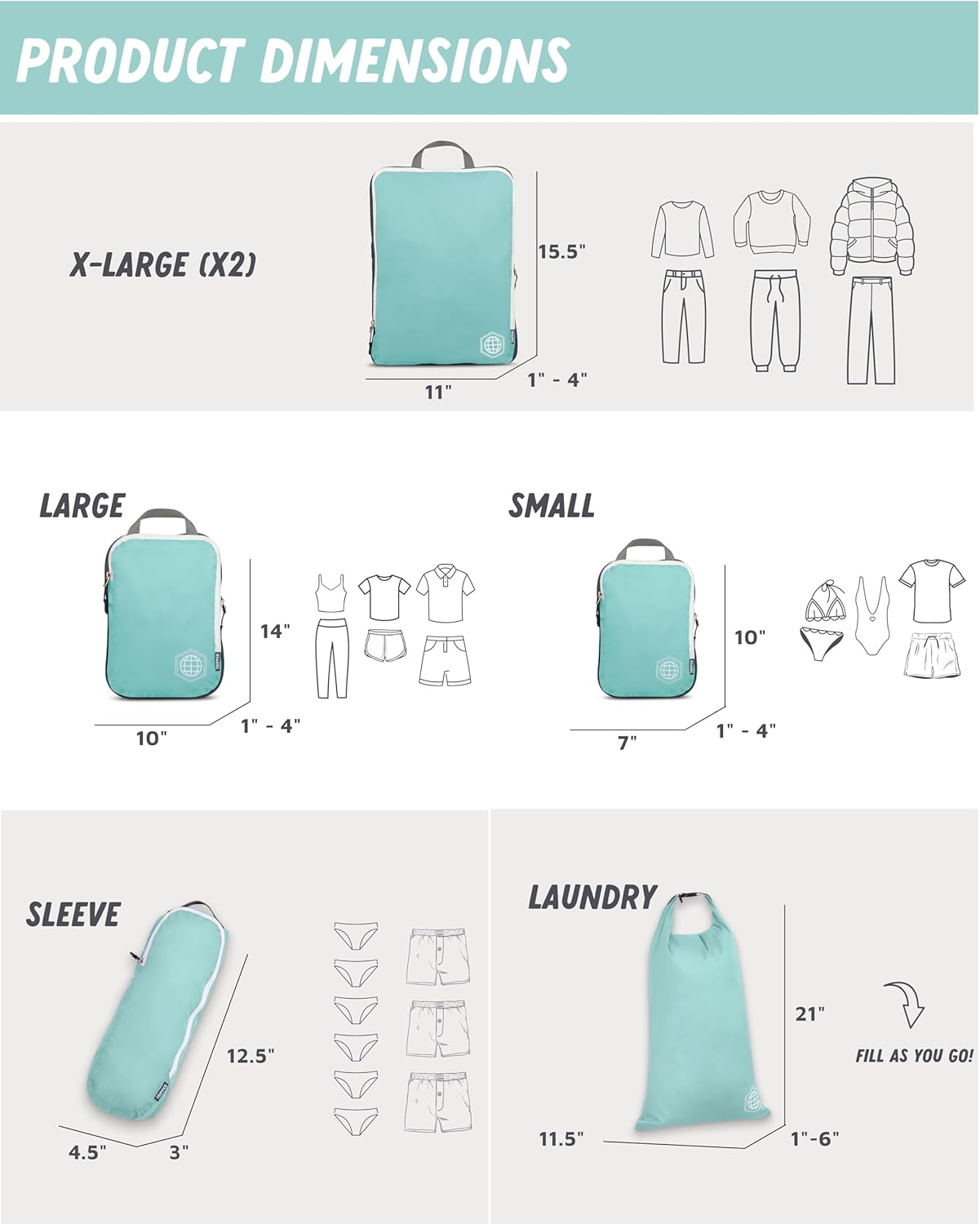 Large Compression Packing Cubes for Travel-Packing Cube Luggage Organizers 7 Piece Set for Checked Luggage-Ultralight, Expandable/Compression Bags by TRIPPED Travel Gear (DustyTeal/White) - Roamly