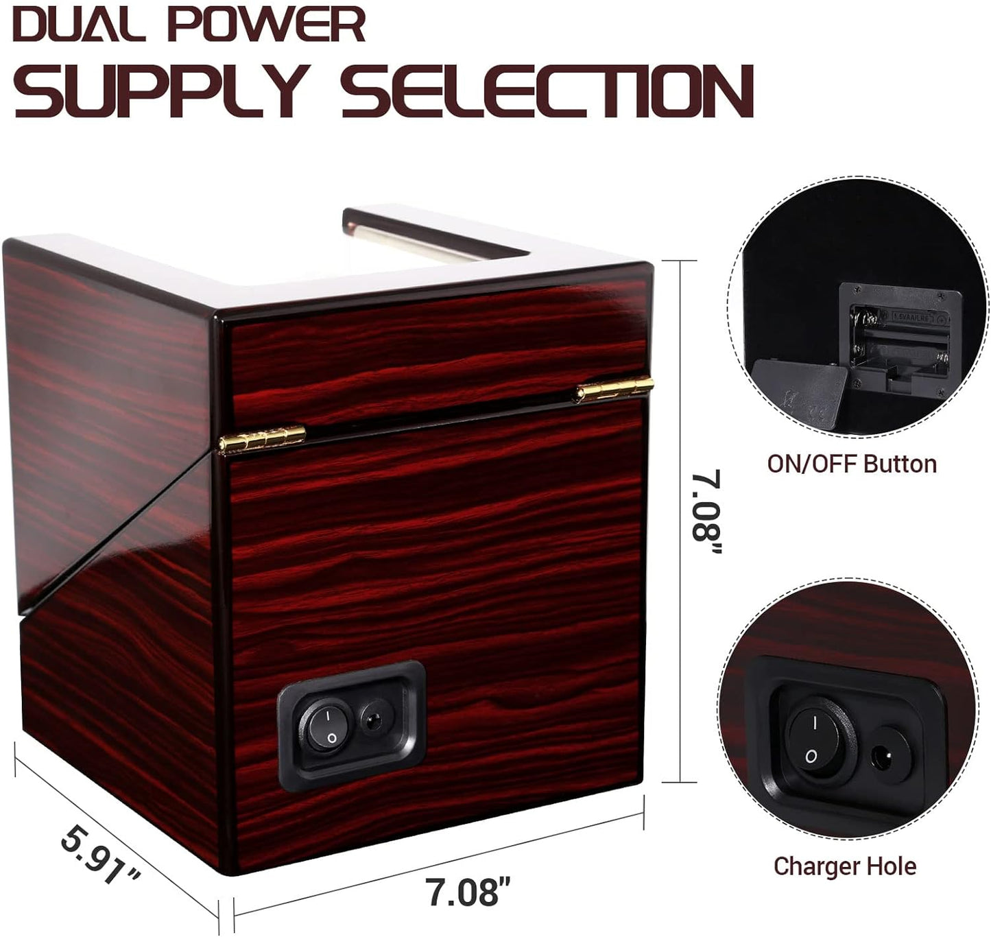 Uten Automatic Watch Winder Box Luxury Wooden Watch Storage Case, Double Watch Winder with Quiet Motor 4 Rotation Mode for Father's Day Gift for Him, Birthday Gift. Red