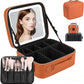 Travel Makeup Bag with LED Mirror, Cosmetic Bags for Women with Light up Mirror, Travel Essentials Makeup Organizer, Makeup Case with Adjustable Dividers and Brush Holder, 3 Color Lights