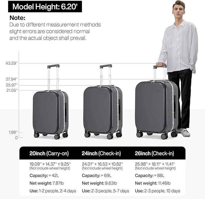 mixi 26 Inch Large Checked Luggage PC Hard Shell Suitcase Top Opening Aluminum Frame Travel Suitcases with Wheels, Rock Gray