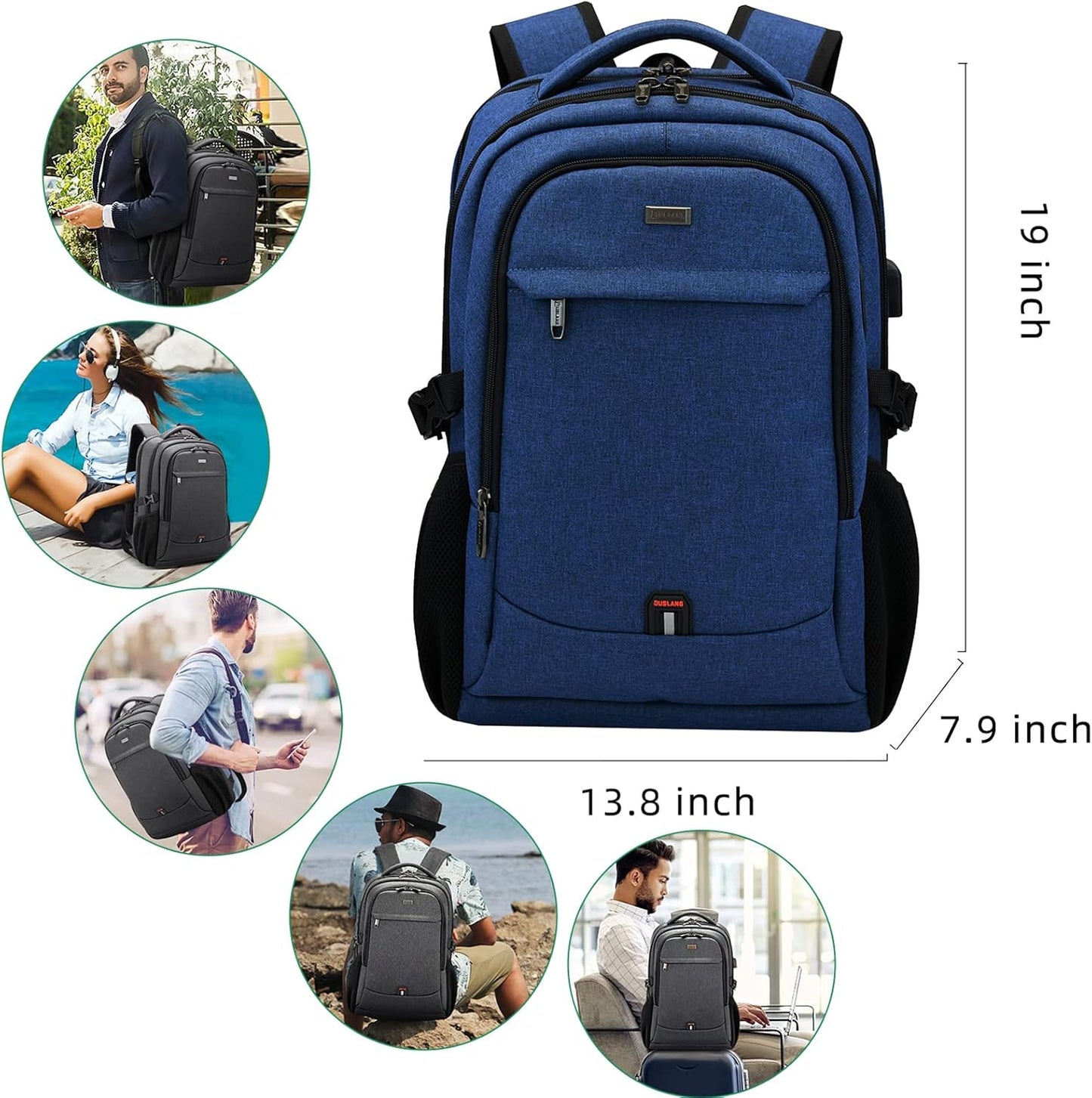 DUSLANG 17 Inch Laptop Backpack for Travel Water Resistant College Backpack for Men Women Laptop Bag with USB Charging Port,Blue - Roamly
