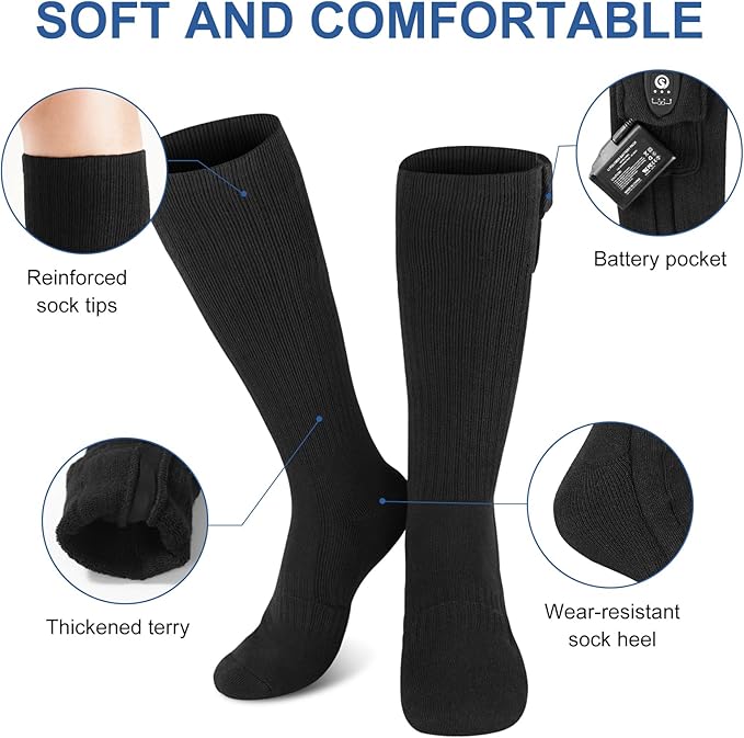 SNOW DEER Heated Socks for Men Women, App Controlled Left/Right Electric Ski Sock, 7.4V 2200mAh Rechargeable Battery 360°Fast Heating Toe Warmers for Skiing Hunting Motorcycle Walking Dogs