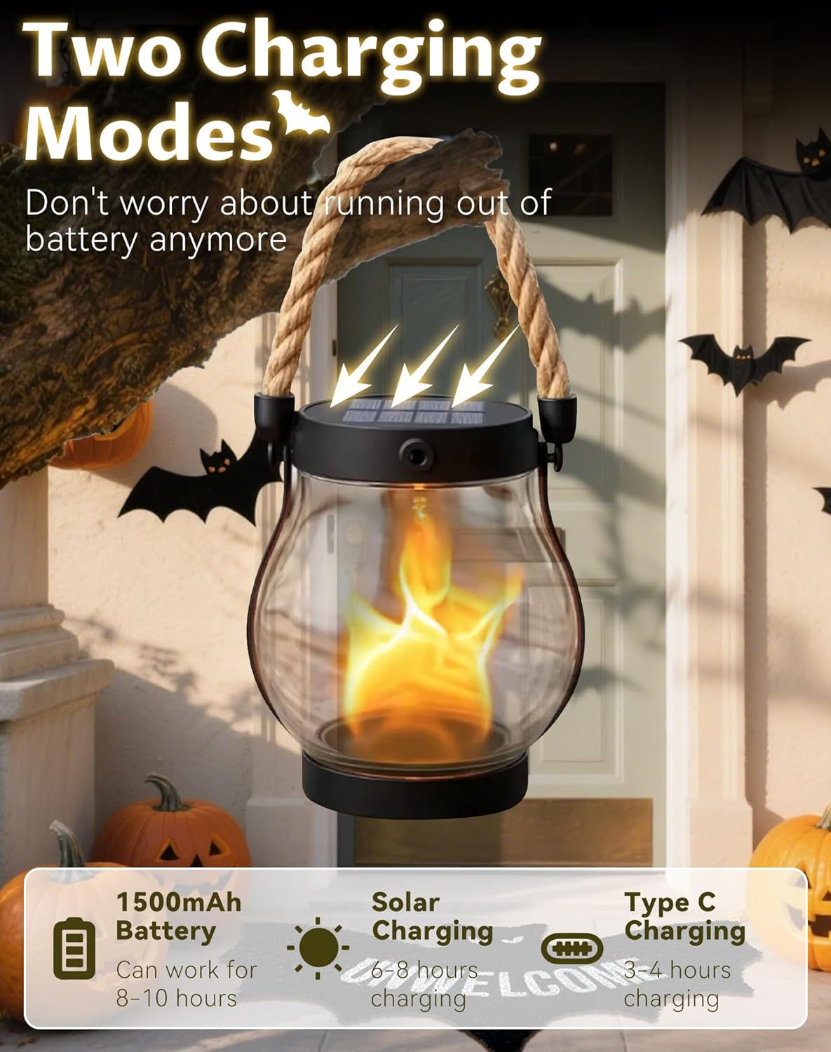 Kaliqo Solar Lantern Outdoor Lights - Official, Waterproof Kaliqo Solar Flame Lights Hangable with Dancing Flame, Hemp Rope Kaligo Lantern,Dual Charging Modes, Smokeless(1pcs)