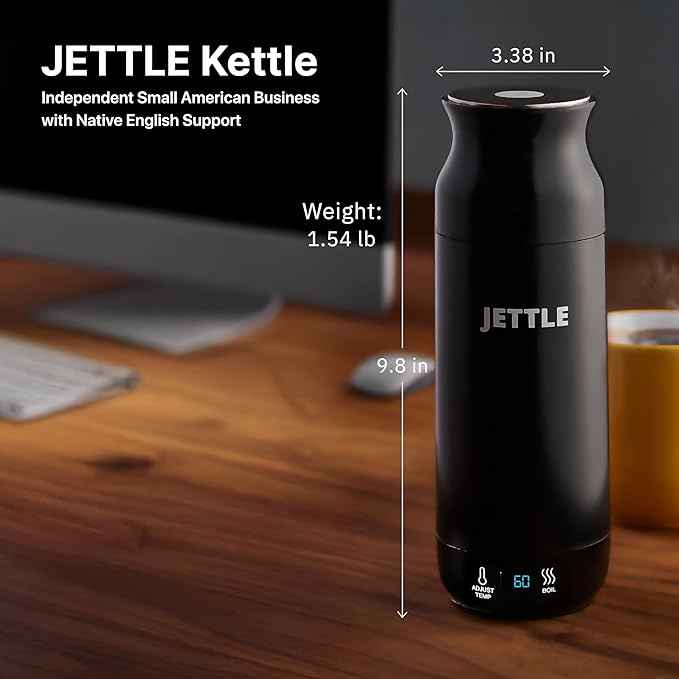 Jettle Electric Kettle - Travel Portable Heater for Coffee Tea Milk Soup - Stainless Steel Travel Water Boiler tea pot with Temperature Control - LED - Automatic Power Off - 450ml - Kitchen Appliance
