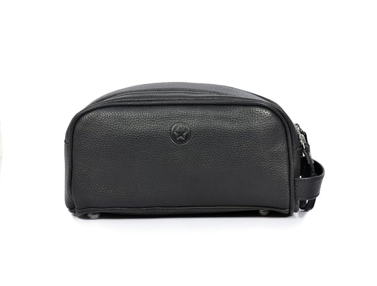 10" Premium Leather Toiletry Travel Pouch With Waterproof Lining | King-Size Handcrafted Vintage Dopp kit By Aaron Leather Goods (Jade Black) - Roamly