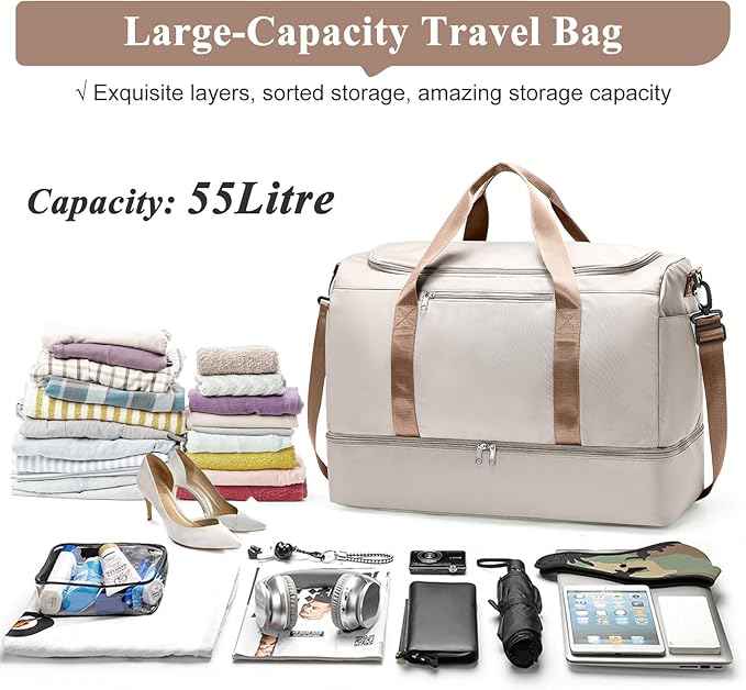 Extra Large Travel Duffle Bag,Carry on Overnight Weekend Bag with Shoes Compartment,Weekender Bags for Women for Travel Business Trips Sport Hospital