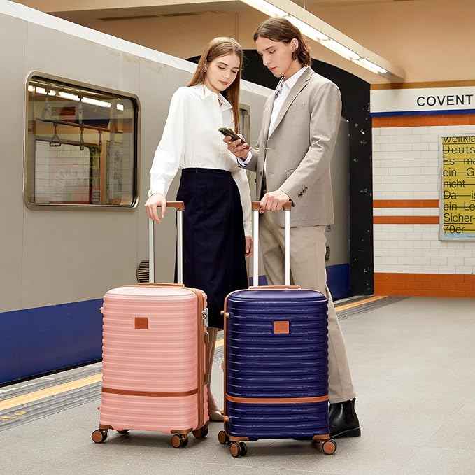 Joyway Expandable 24 Inch Luggage with Spinner Wheels, Lightweight Hard Shell Medium Checked Suitcase, 3 Piece Luggage Sets with TSA Lock, Navy