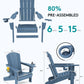 SERWALL Folding Adirondack Chair, HDPE Adirondack Chairs Set of 2, Plastic Outdoor Chairs- Looks Exactly Like Real Wood- Navy