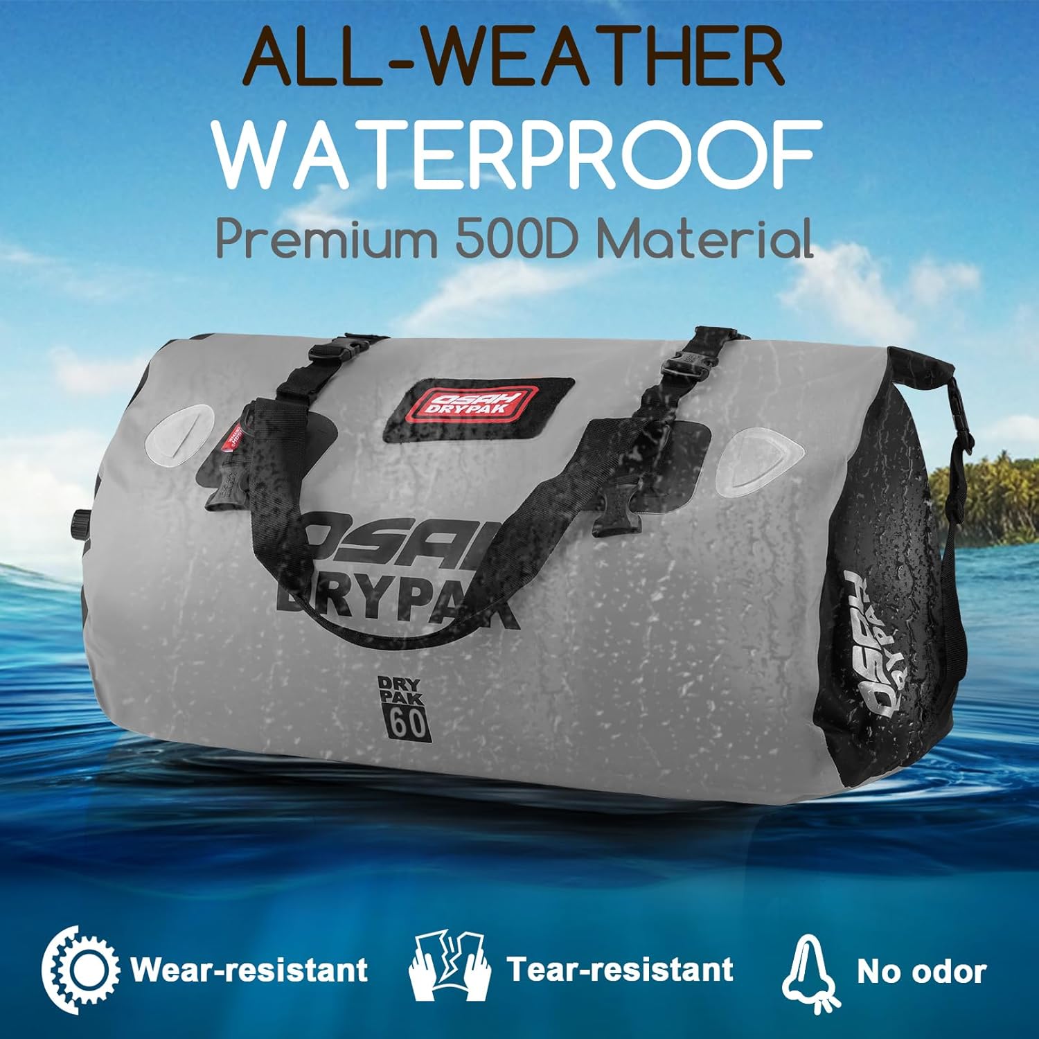 Waterproof Duffel Bag - Motorcycle Dry Bag Tail Bag with Large Storage Space, Waterproof Luggage Duffle Bags with Outer Mesh Zipper Pocket for Camping, Kayaking, Fishing & Traveling - Roamly