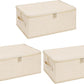 ANMINY 3PCS Storage Bins with Zipper Lids 13 Qt Lidded Fabric Storage Boxes Baskets Cubes with Handles Collapsible Washable Cotton Linen Closet Shelf Clothes Organizer Containers - Beige, Small
