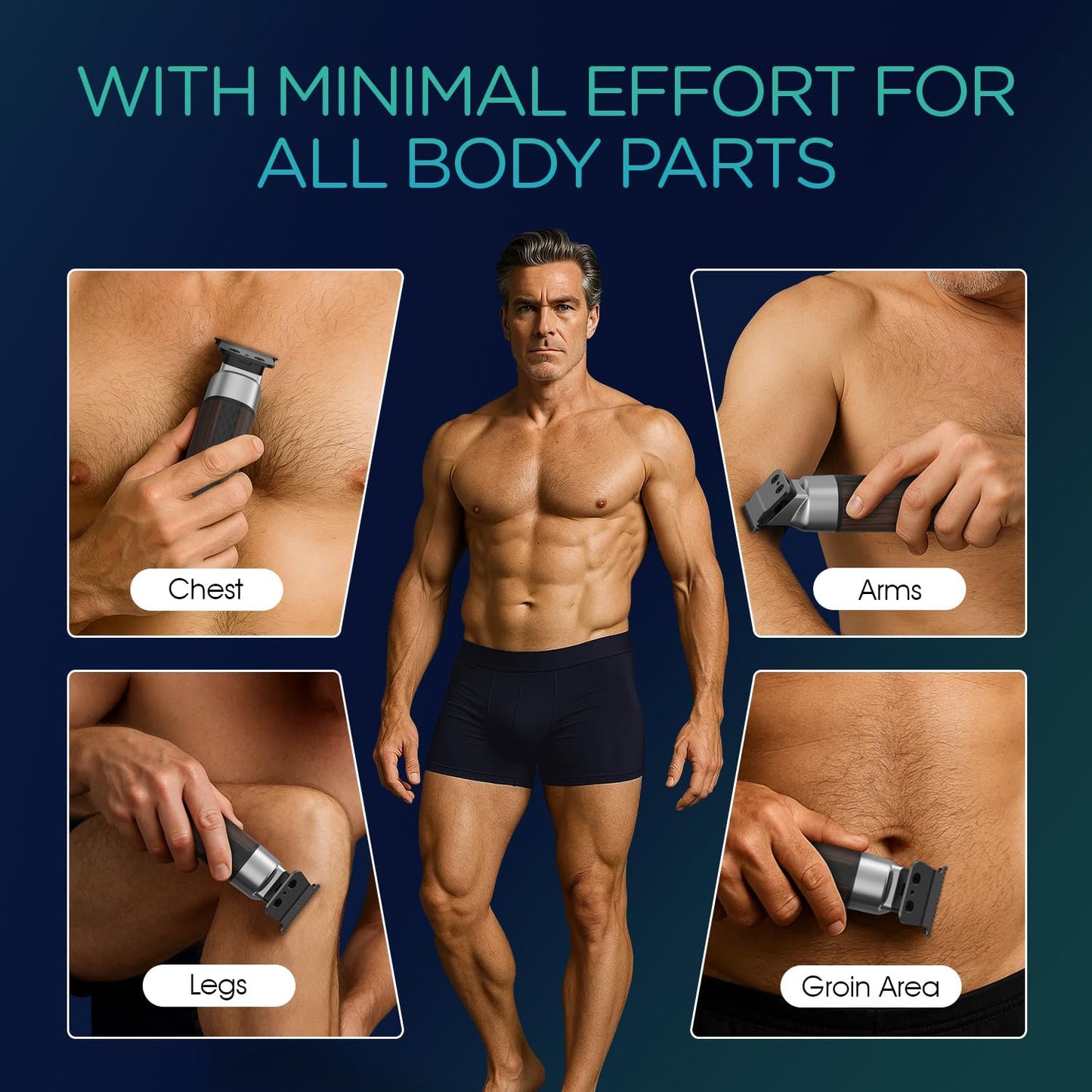 VOYOR Body Hair Trimmer for Men,Electric Razor,Versatile Groin & Body Trimmer,Waterproof and Cordless Shaver, Manscaper for Men, USB-C Charging Groomer,Ceramic Blade Razor Male Grooming HT310 (Wood)
