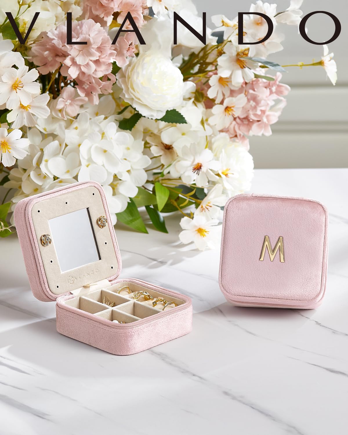 Vlando Teacher Appreciation Gifts for Women, Travel Jewelry Case for Women Teacher Gifts, Travel Gifts for Teacher, Travel Essentials Small Jewelry Box, Jewelry Travel Organizer - Letter Z, Pink