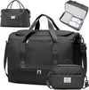 Large Travel Duffle Bag,Carry on Overnight Bag with Shoes Compartment,Weekender Bags for Women for Travel Business Trips Sport Hospital,3 Pcs Set,Black