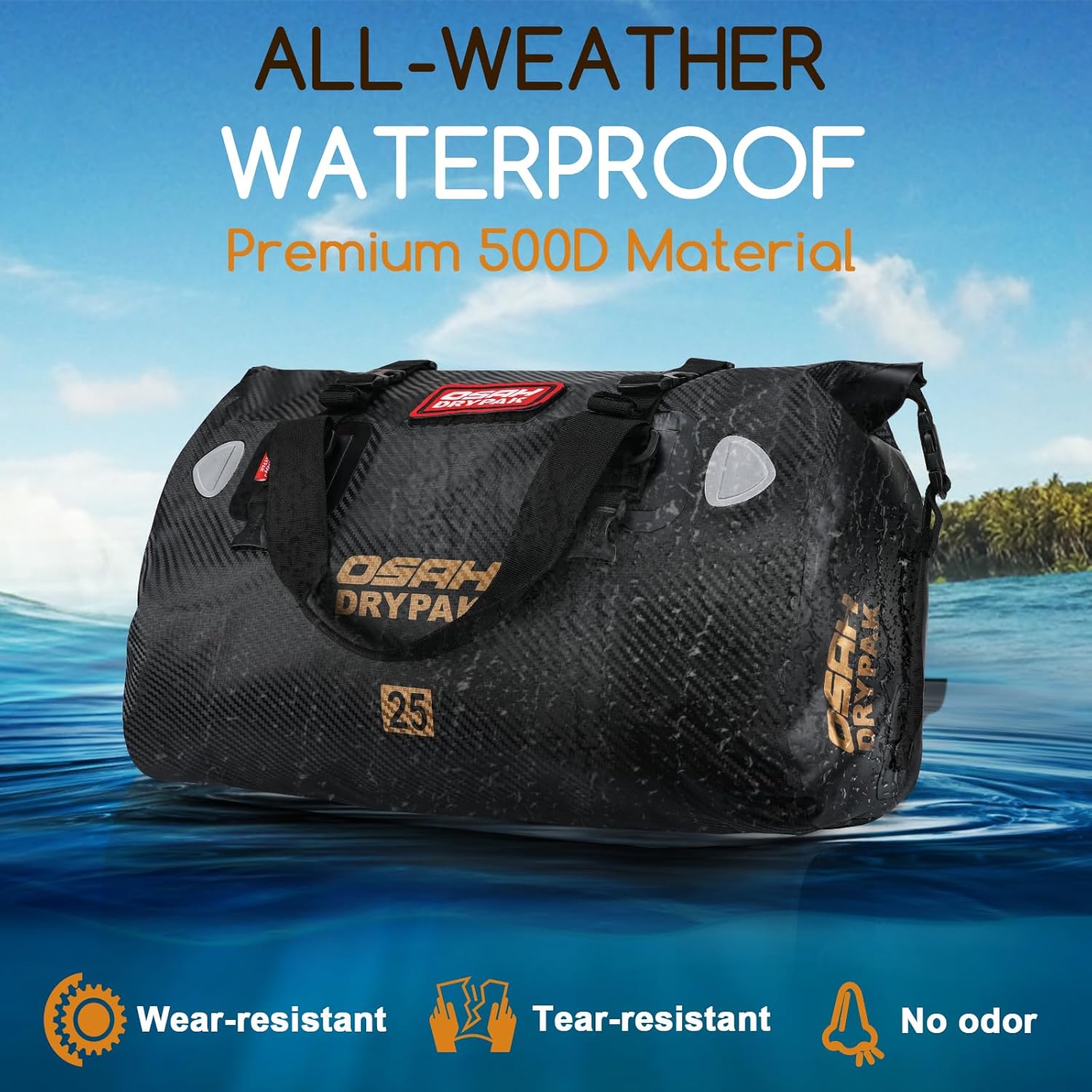 Waterproof Duffel Bag - Motorcycle Dry Bag Tail Bag with Large Storage Space, Waterproof Luggage Duffle Bags with Outer Mesh Zipper Pocket for Camping, Kayaking, Fishing & Traveling - Roamly