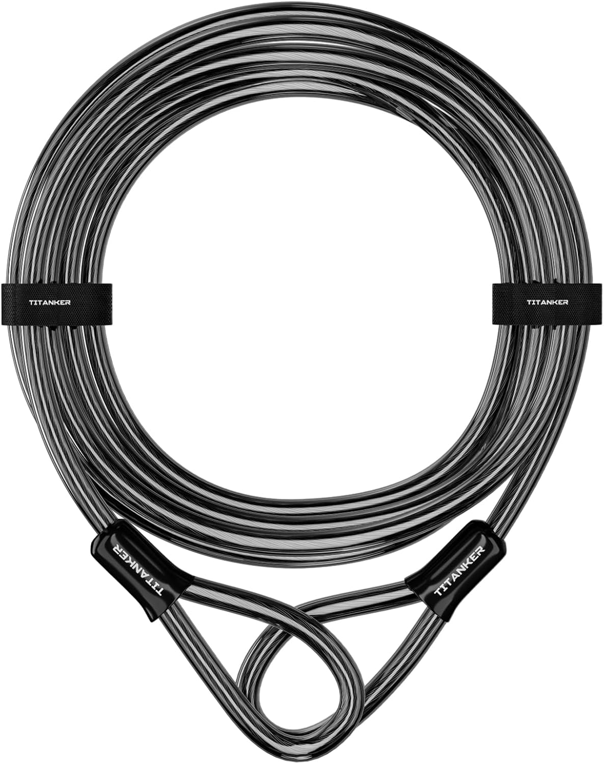 Titanker Bike Lock Cable,12mm Thick Security Cable with Loops Heavy Duty Steel Cable Vinyl Coated Bike Cable Lock Security Chain (4ft, 7ft, 15ft, 30ft)