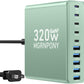 320W USB C Charger Block, 10-Port USB C Charging Station GaN III PD 65W PC Laptop Fast Charger Adapter for MacBook Pro/Air, DELL, iPad, iPhone, Samsung Galaxy (Green)