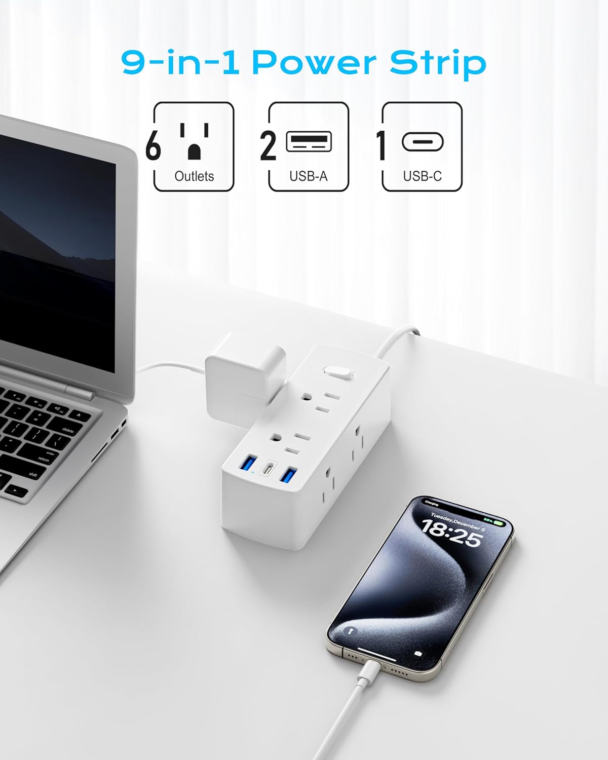 European Travel Plug Adapter, Olcorife Universal Travel Adapter for EU UK US AUS, 6 Outlets 3 USB Ports with 5ft Extension Cord, International Power Adapter for US to Europe UK AUS