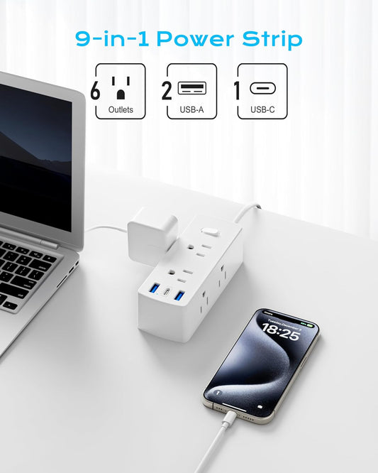 European Travel Plug Adapter, Olcorife Universal Travel Adapter for EU UK US AUS, 6 Outlets 3 USB Ports with 5ft Extension Cord, International Power Adapter for US to Europe UK AUS