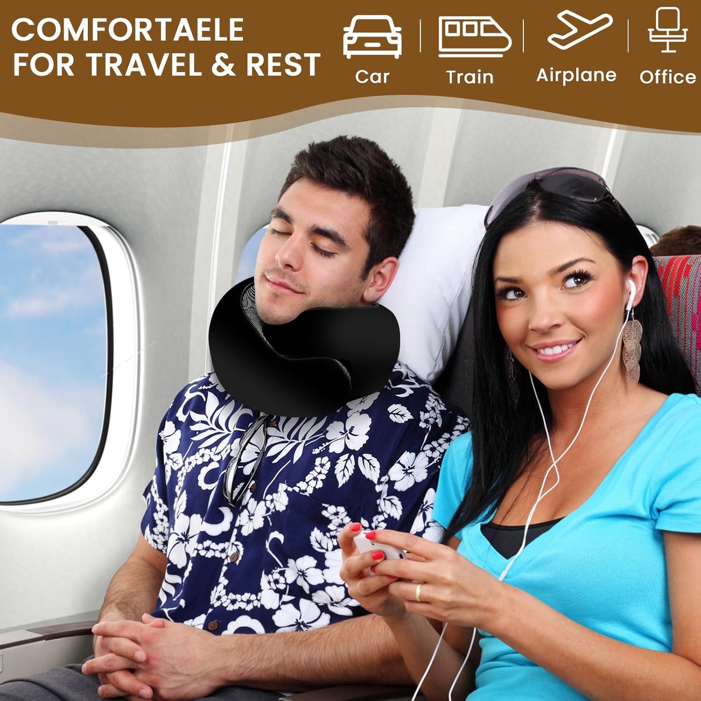 Neck Pillow, Travel Pillow uses Memory Foam to Support Neck Comfort, Ideal Companion for Airplane and car Travel, Compact, Convenient, and Versatile Airplane Sleep Pillow(Black)