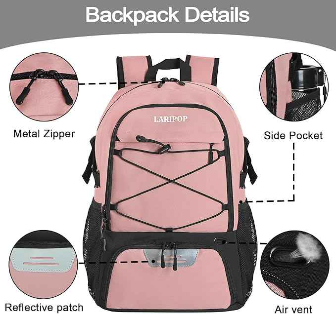 LARIPOP Basketball Bag, Sports Backpack with Ball Holder & Shoe Compartment, Water Resistant Gym Bag for Soccer Volleyball Travel