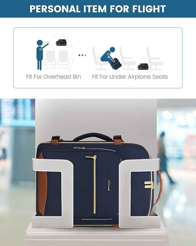 LOVEVOOK Travel Backpack for Women & Men 40L,Airline Approved Carry On Backpack Travel Essentials,TSA Carry on Luggage,Waterproof Personal Item Travel Bag,Suitcase with 3 Packing Cubes,Dark blue-Brown