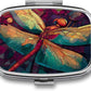 Metal 2 Compartment Pill Organizer Travel Friendly Portable Compact Pill Box Cute Pill Case,for Pocket Wallets Daily Portable Medicine Vitamin Tablet Storage (Dragonfly)