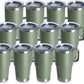 HASLE OUTFITTERS 20oz Tumbler Bulk with Lid, Stainless Steel Tumbler Bulk with Handle, Metal Insulated Travel Coffee Mug Set with Handle, Double Wall Vacuum Leak Proof Tumbler Cup, Amy Green 12 Pack