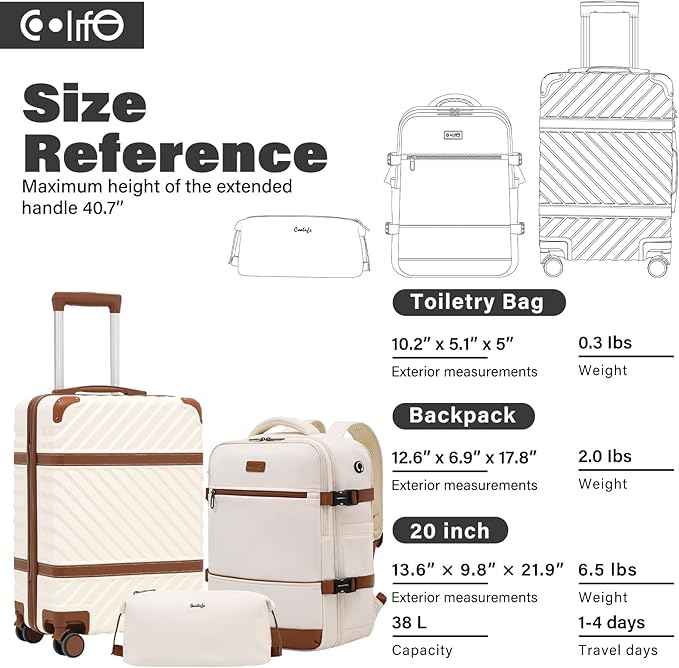 Coolife Luggage Set Suitcase Carry On Luggage PC Hardshell Luggage TSA Lock Spinner Wheels Telescopic Handle