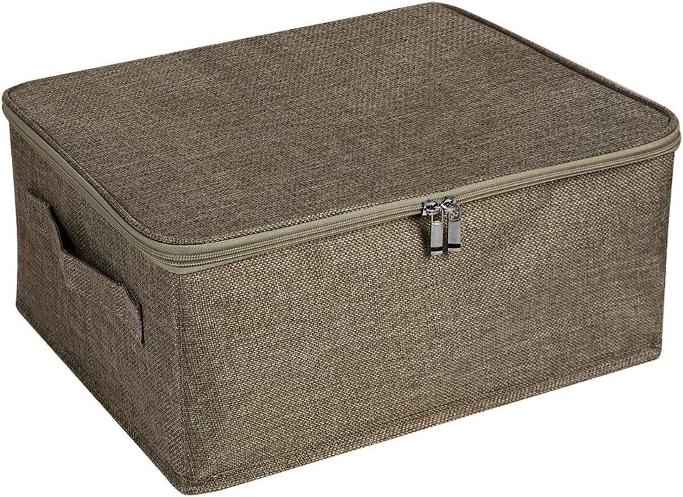 ANMINY Storage Bins with Zipper Lids 13 Qt Lidded Fabric Storage Boxes Baskets Cubes with Handles Collapsible Washable Cotton Linen Closet Shelf Clothes Organizer Containers - Coffee, Small