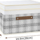 TYEERS Collapsible Storage Bins with Lids, Patchwork Design, Washable, Fabric Storage Boxes, 14.9x9.8x9.8 inches, 3 Pack, Gray