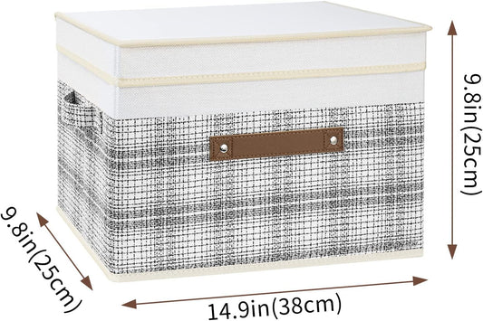 TYEERS Collapsible Storage Bins with Lids, Patchwork Design, Washable, Fabric Storage Boxes, 14.9x9.8x9.8 inches, 3 Pack, Gray