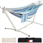 LazyDaze Hammocks Double Hammock with Stand - 2 Person Heavy Duty Outdoor Hammock for Adults, Includes Durable Steel Stand, Portable Carrying Bag and Pillow, Blue Stripes