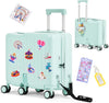 Kids Ride-On Luggage, 20" Hardshell Carry-On Suitcase with 6 Spinner Wheels, Foldable Pedal, Hidden Cup Holder & Combination Lock for Toddlers & Children (Green, 20-inch)