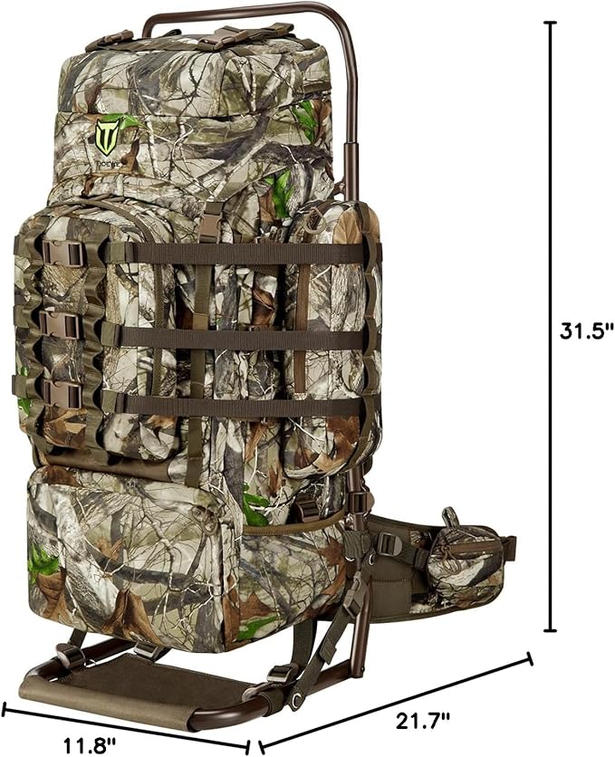 TIDEWE Hunting Backpack 5500cu with Frame and Rain Cover for Bow/Rifle/Pistol