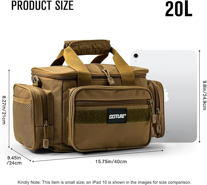 Goture Fishing Tackle Bag, 600D Water-Resistant Soft Side Crossbody Sling Bag for Men & Women,Small Gear Storage Tactical Bags for Saltwater & Freshwater,Fits 4 3600 Tackle Boxes (Not Included)