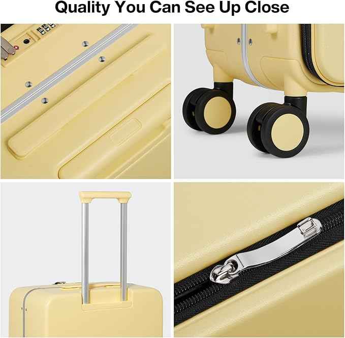 mixi 20 Inch Carry On Luggage 22x14x9 Airline Approved PC Hard Shell Suitcase Top Opening Aluminum Frame Travel Suitcases with Wheels, Lark Yellow
