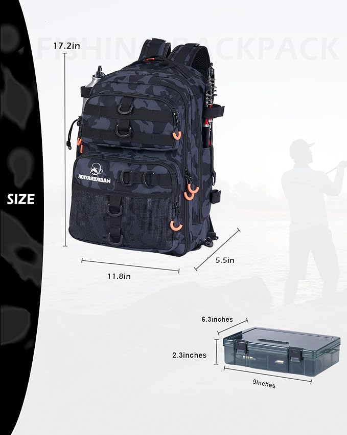 Fishing Backpack with Rod Holders,900D Oxford Water-Resistant Fishing Gear,42L Large Storage Tackle Bag for Men